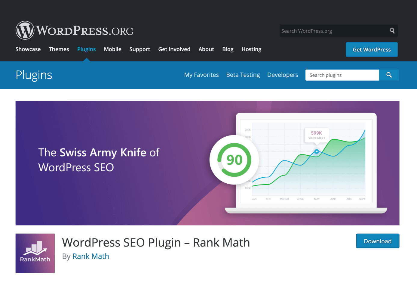 Rank Math SEO plug-in for WordPress, available from WordPress.org