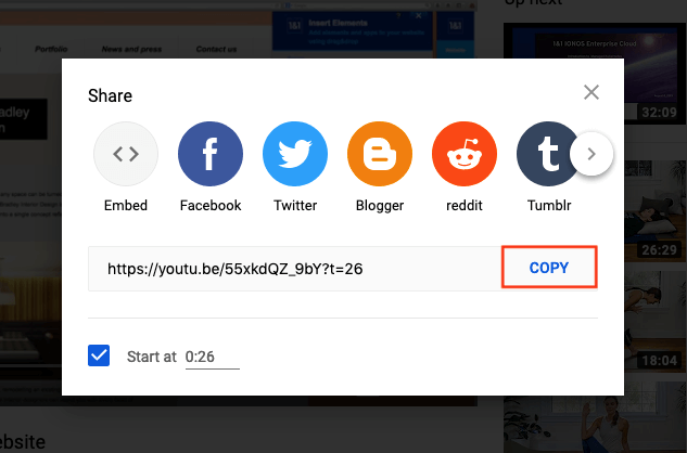 Obtaining a timestamped YouTube link in the “Share” menu