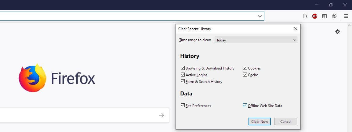 Firefox dialog ‘Clear Recent History’