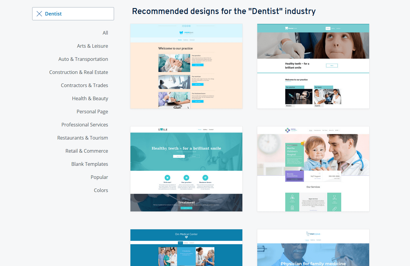 IONOS templates for beauty, wellness, health, and dentistry