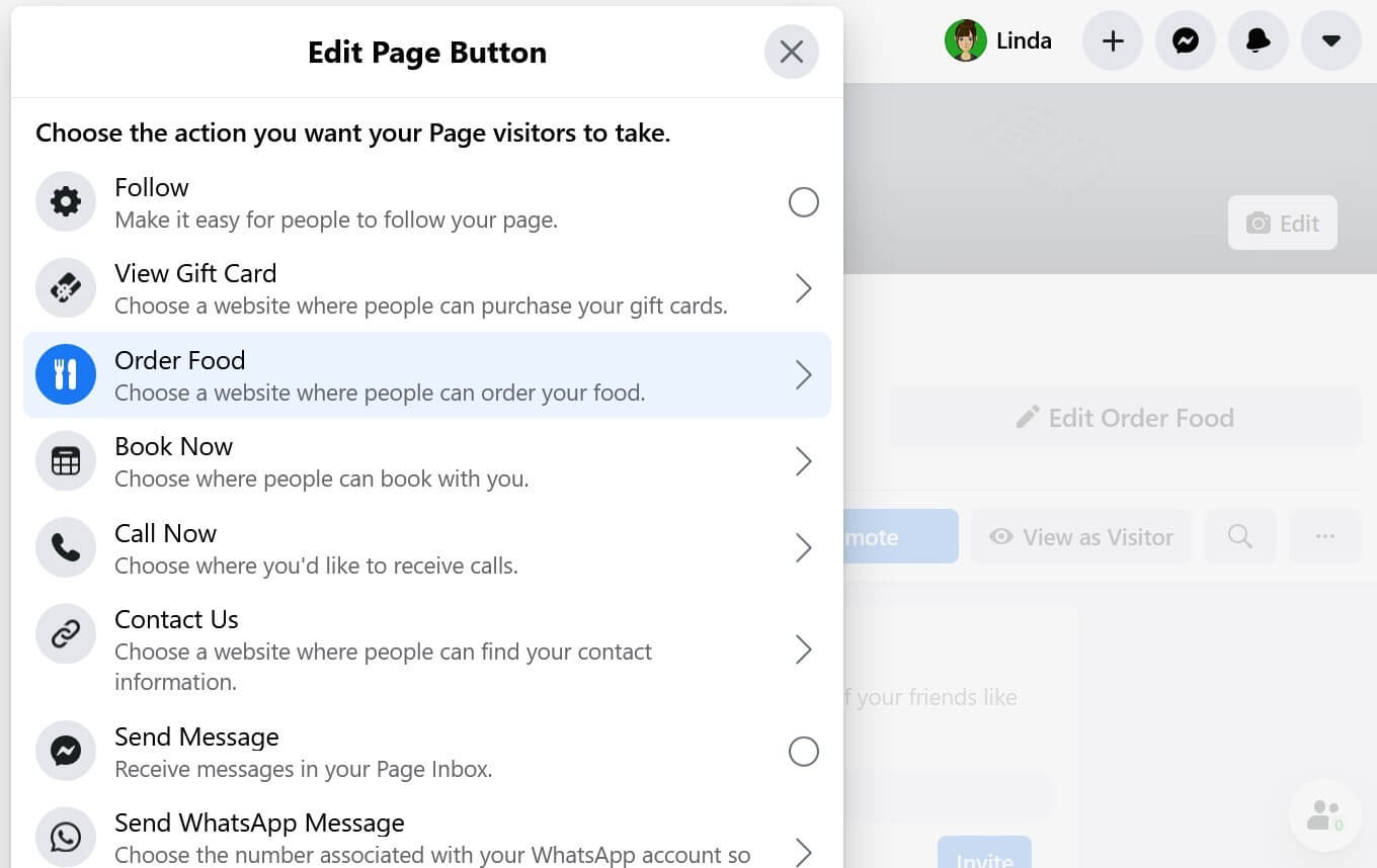 Editing the order button in Facebook