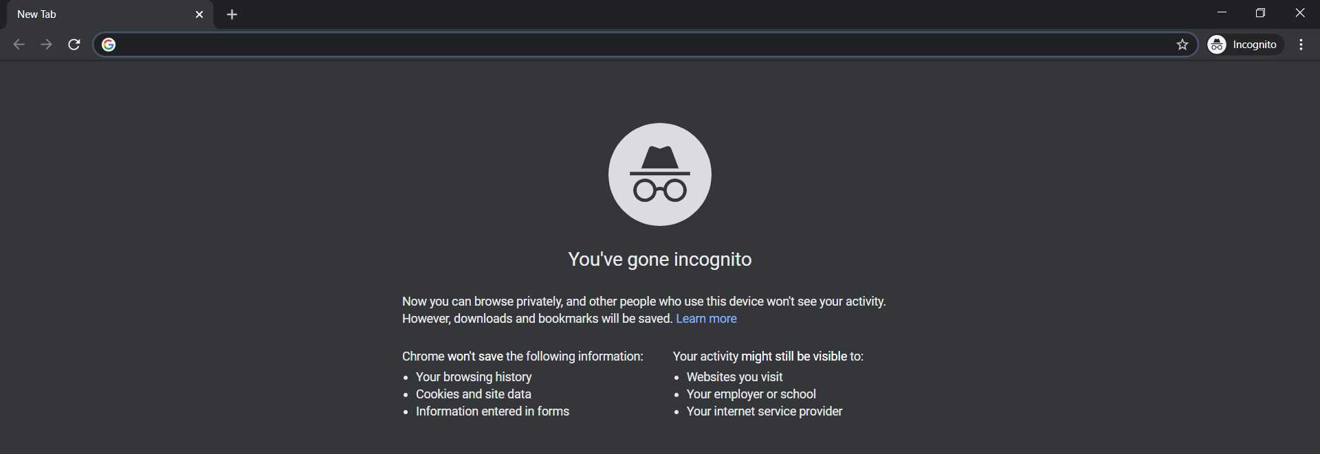 An incognito window in Chrome
