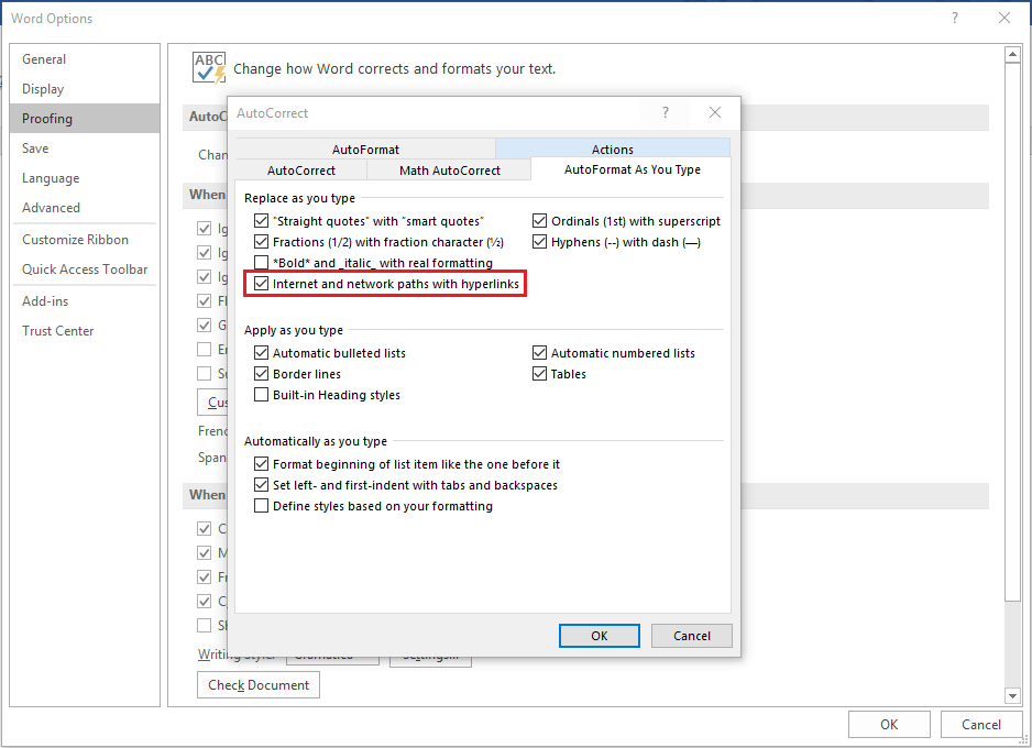 AutoCorrect Options in Word