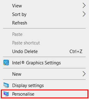 Desktop context menu: “Personalize” menu item