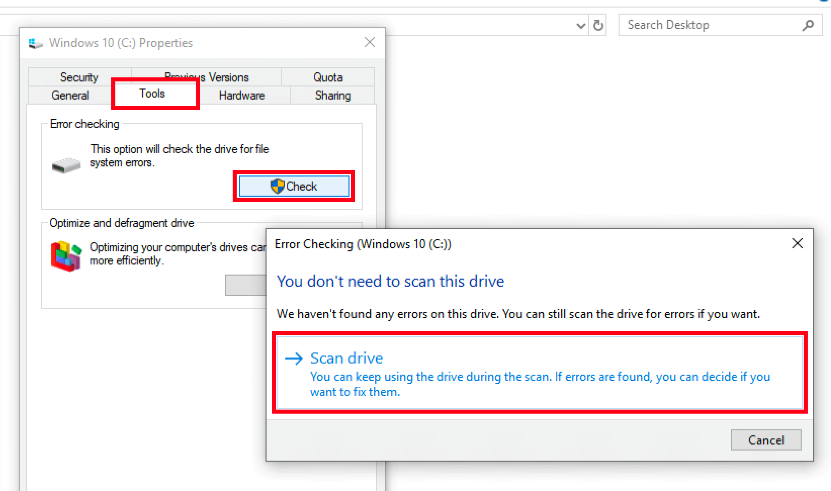 Disk Error Checking in Windows 10