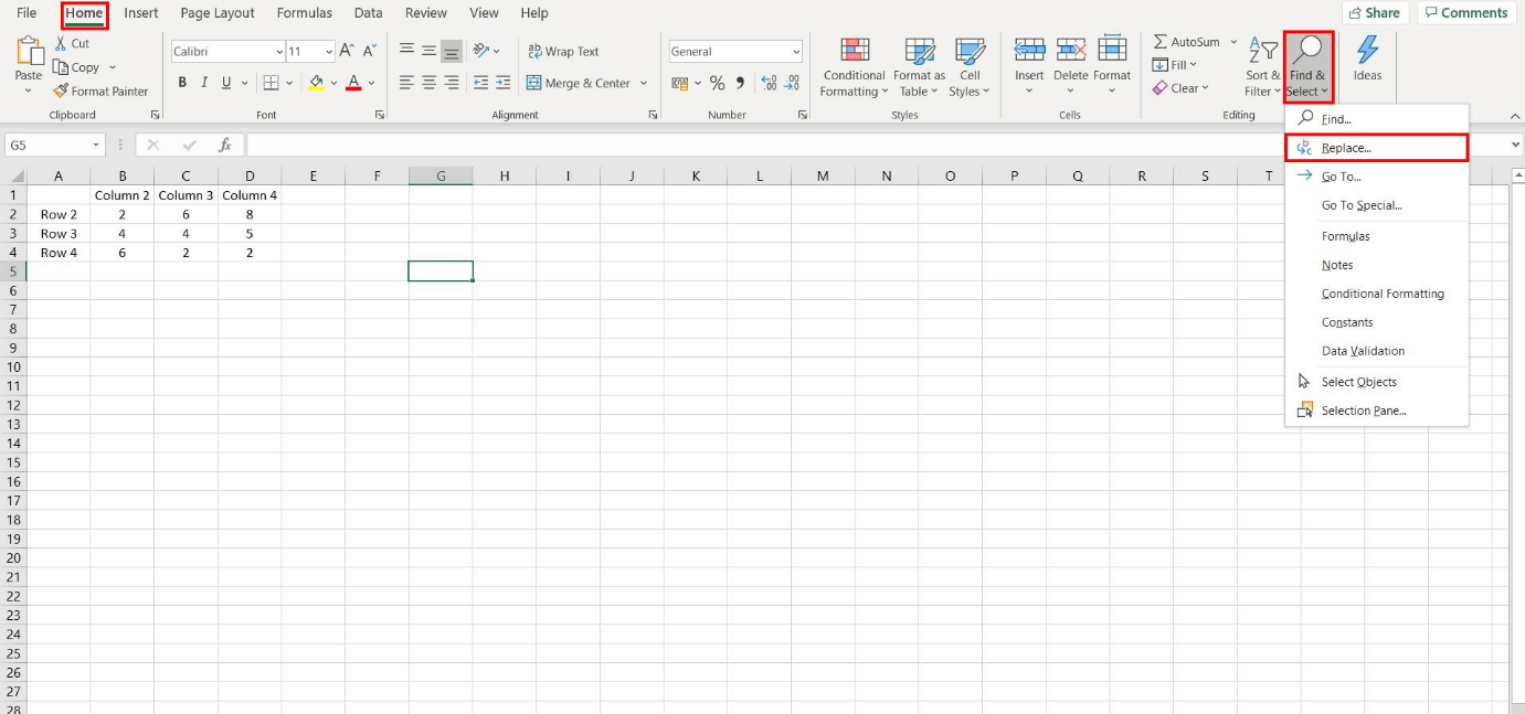 Excel Find & Select dialog option