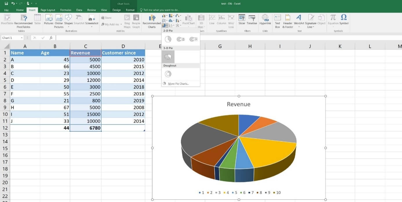 Excel table with dynamic chart