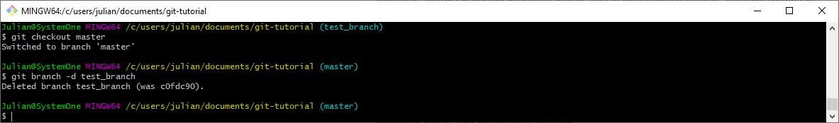 Switching and removing branches via Git-Bash