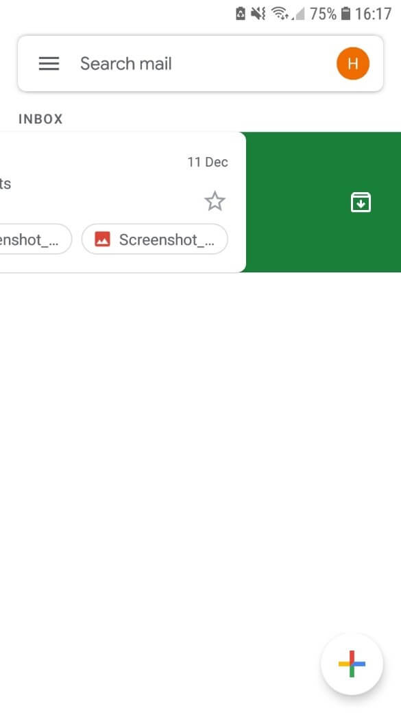 User interface of the Gmail Android app