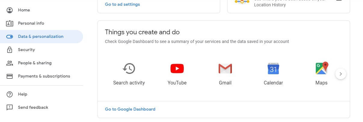 Menu for selecting Gmail as a service
