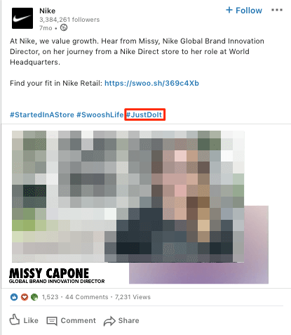 Hashtag marketing: Nike brand hashtag #JustDoIt