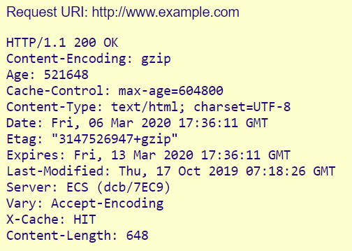 Screenshot of HTTP Response Header