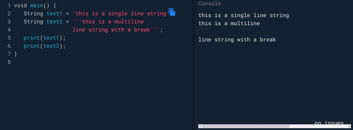 Learn DART Programming: single and multi-line text