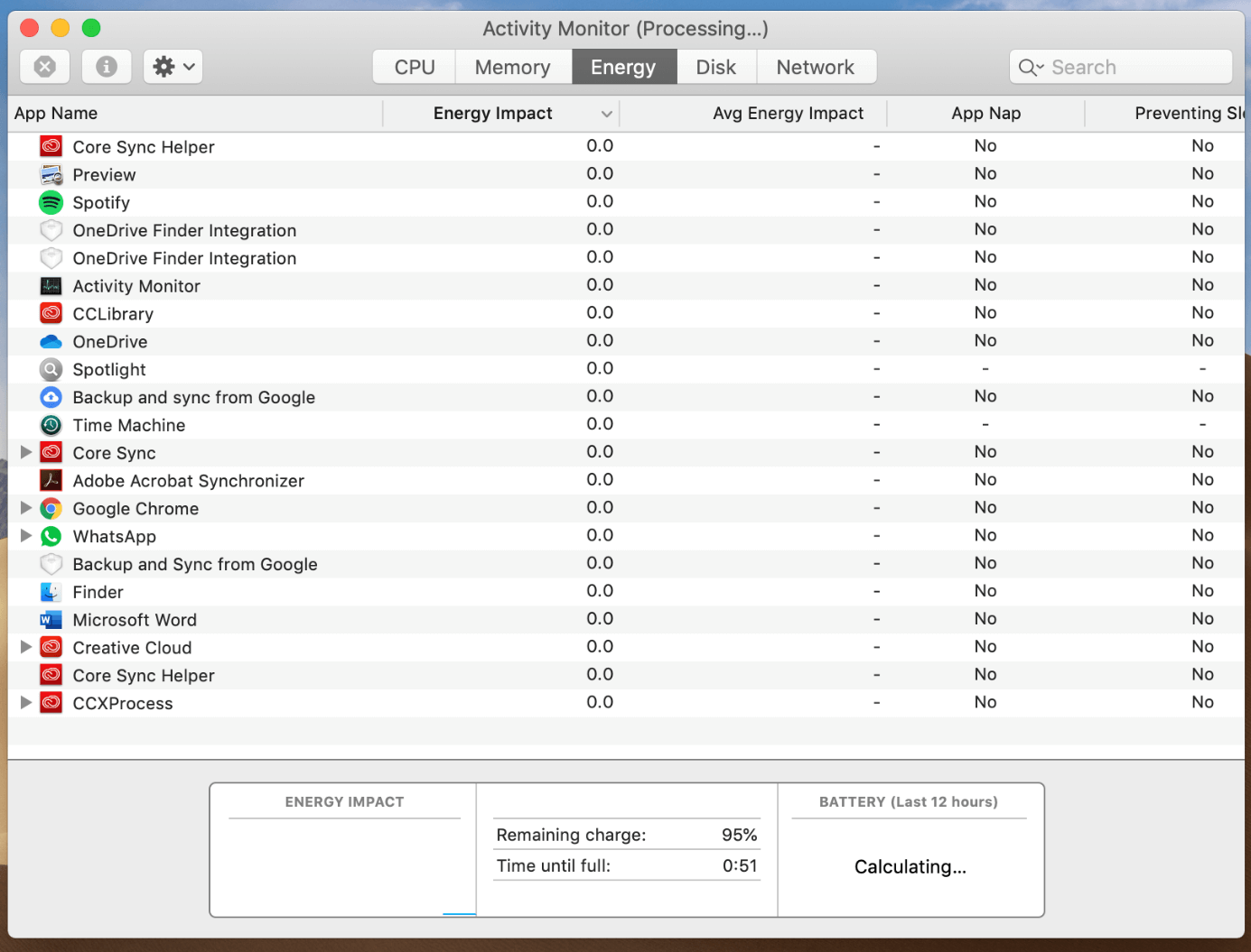 Mac Activity Monitor: Energy pane