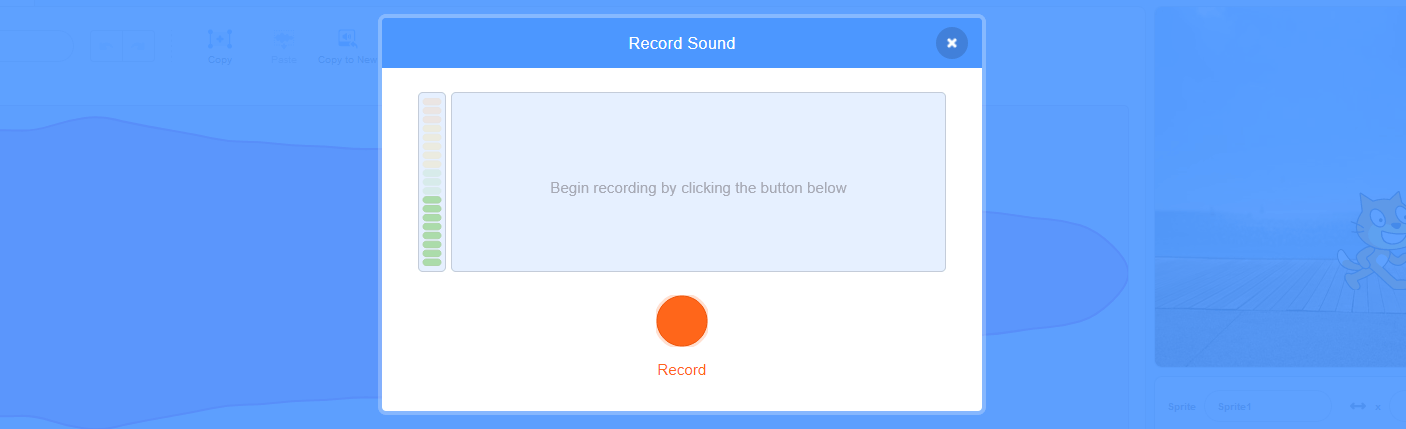 Menu for recording sounds with Scratch