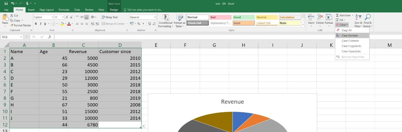 Microsoft Excel 2016: Clear format