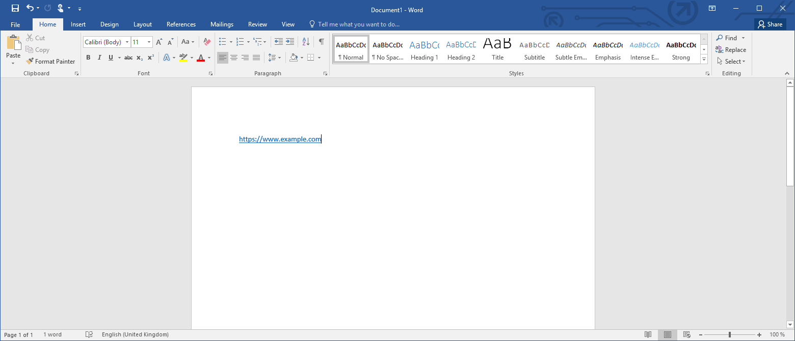 Microsoft Word: A hyperlink with the standard format