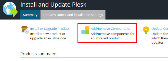 Plesk - Add/Remove Components