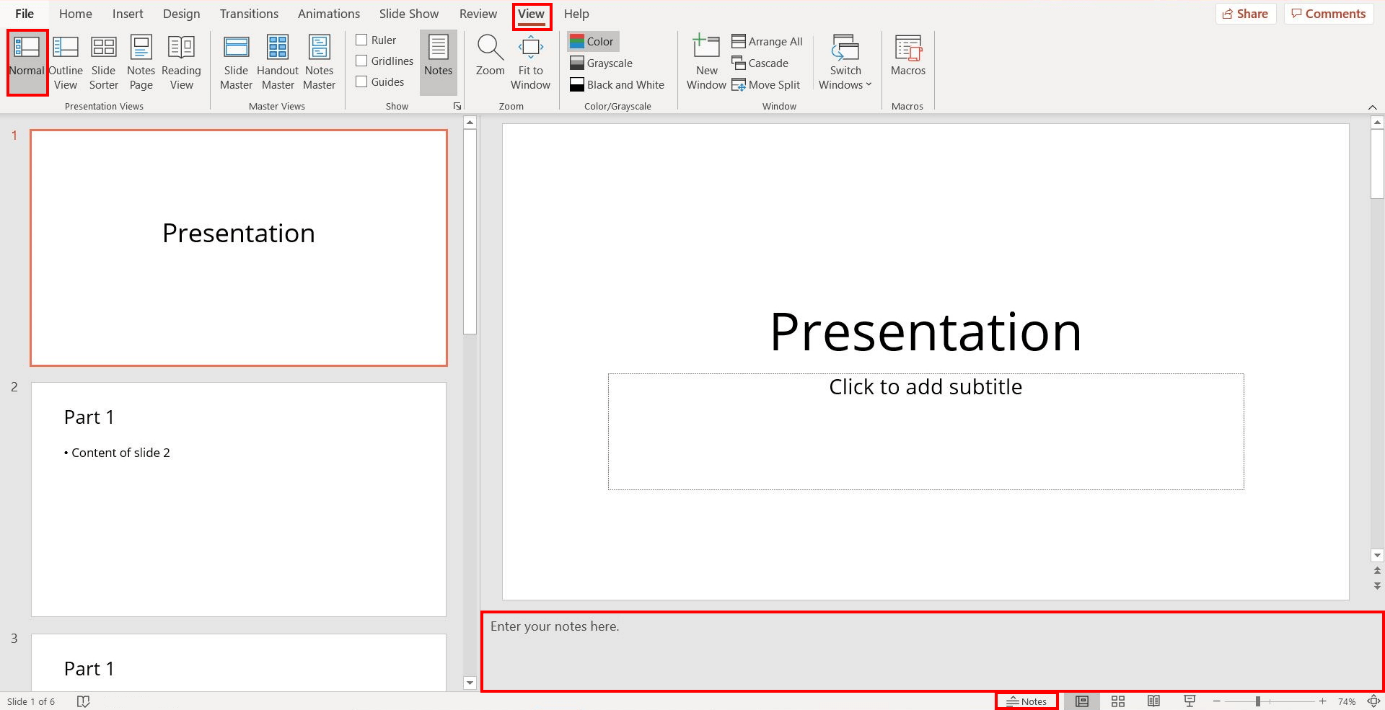 powerpoint show notes in presentation