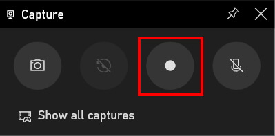 Screen recorder in Windows 10: the button to start a screen recording