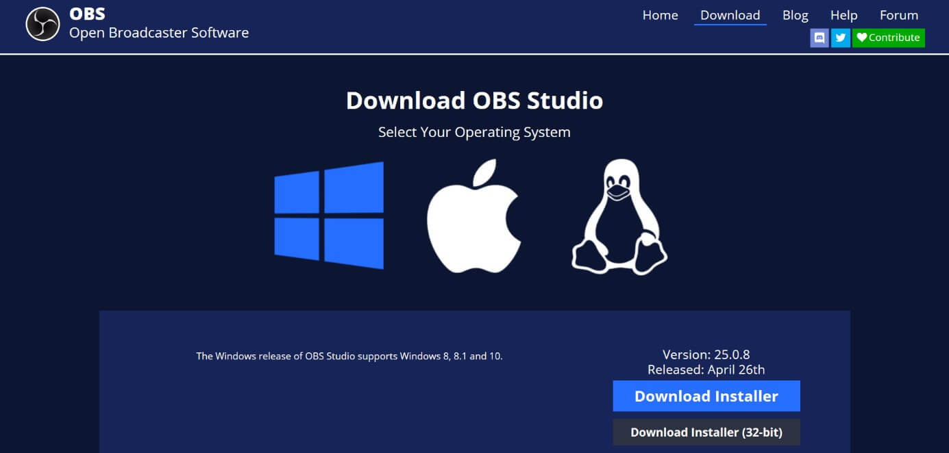 Screenshot of the OBS Studio website