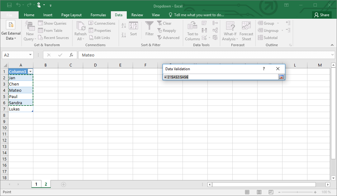 Selection option for expanding Excel drop-downs using Data Validation