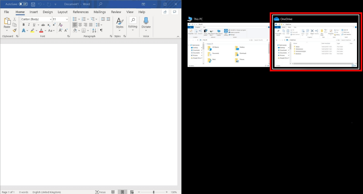 Split screen in Windows 10 with shortcuts