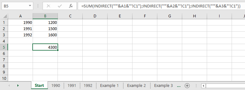 SUM function with values from multiple worksheets