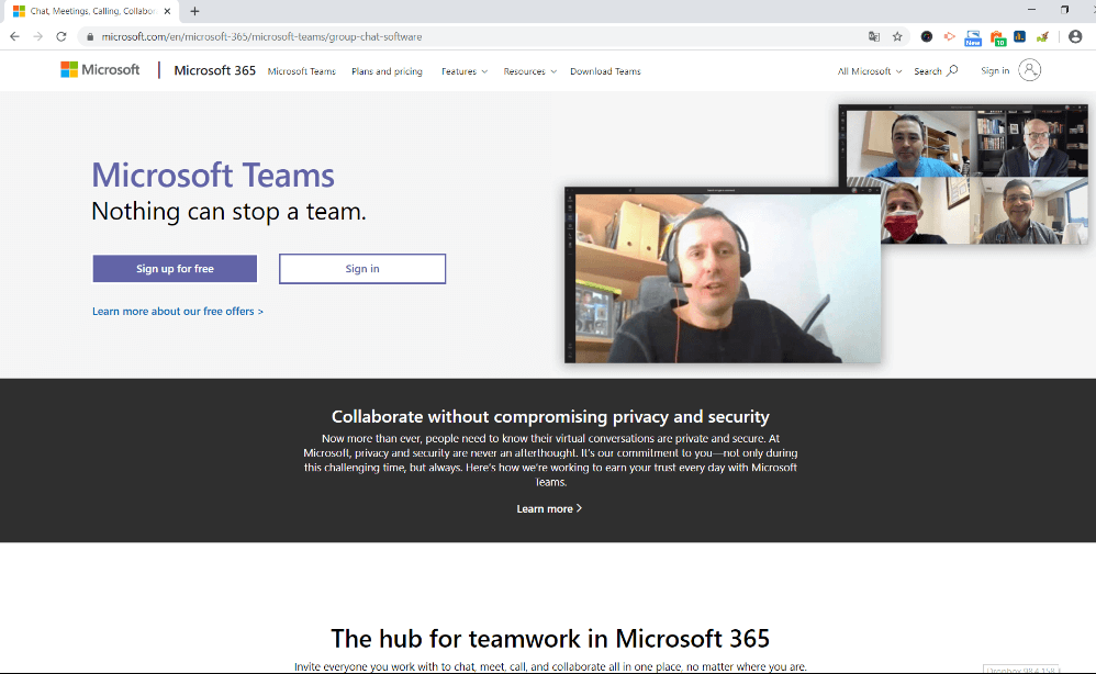 Video telephony provider Microsoft Team’s website