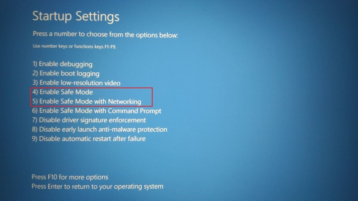 Windows 10 UEFI screenshot – start settings menu