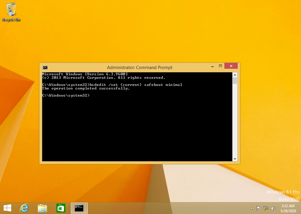 Windows 8 command line for entering command syntax (bcdedit)
