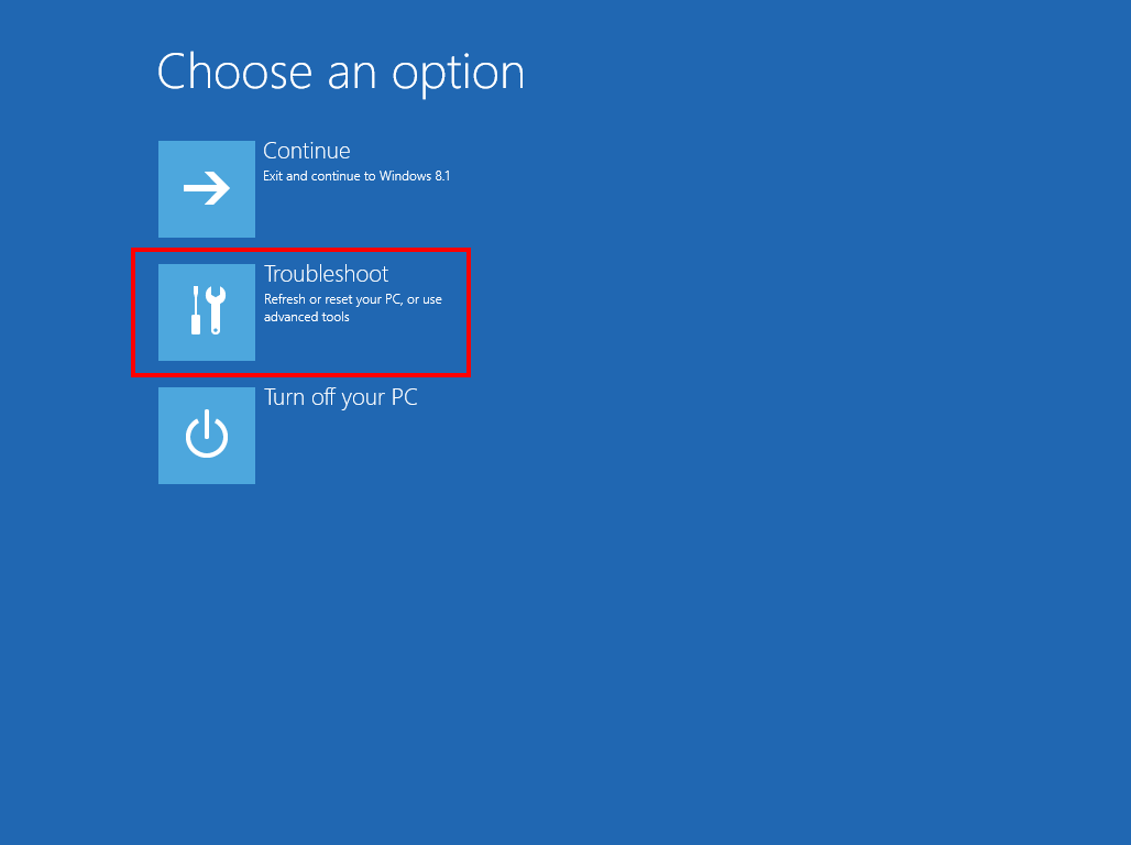 Windows 8 system recovery: selecting the repair options