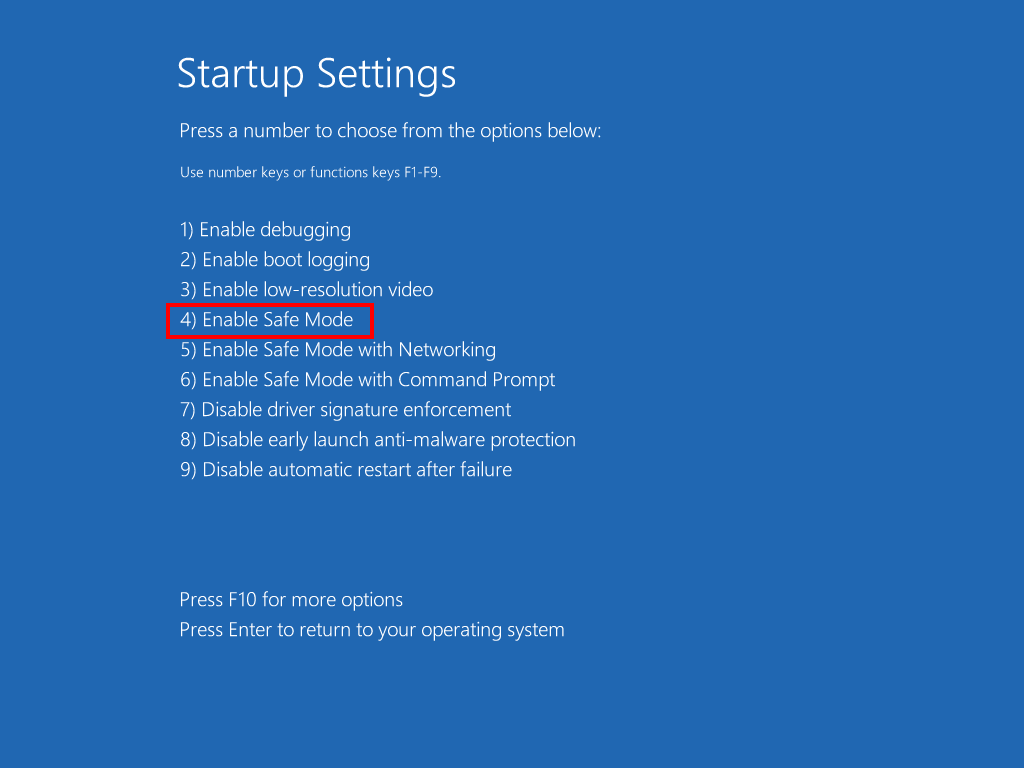 Windows 8 system recovery: startup settings for safe mode