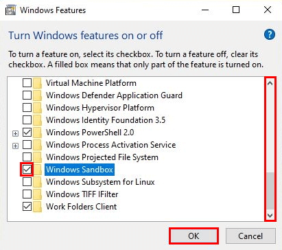 Windows Features: Activating Windows Sandbox