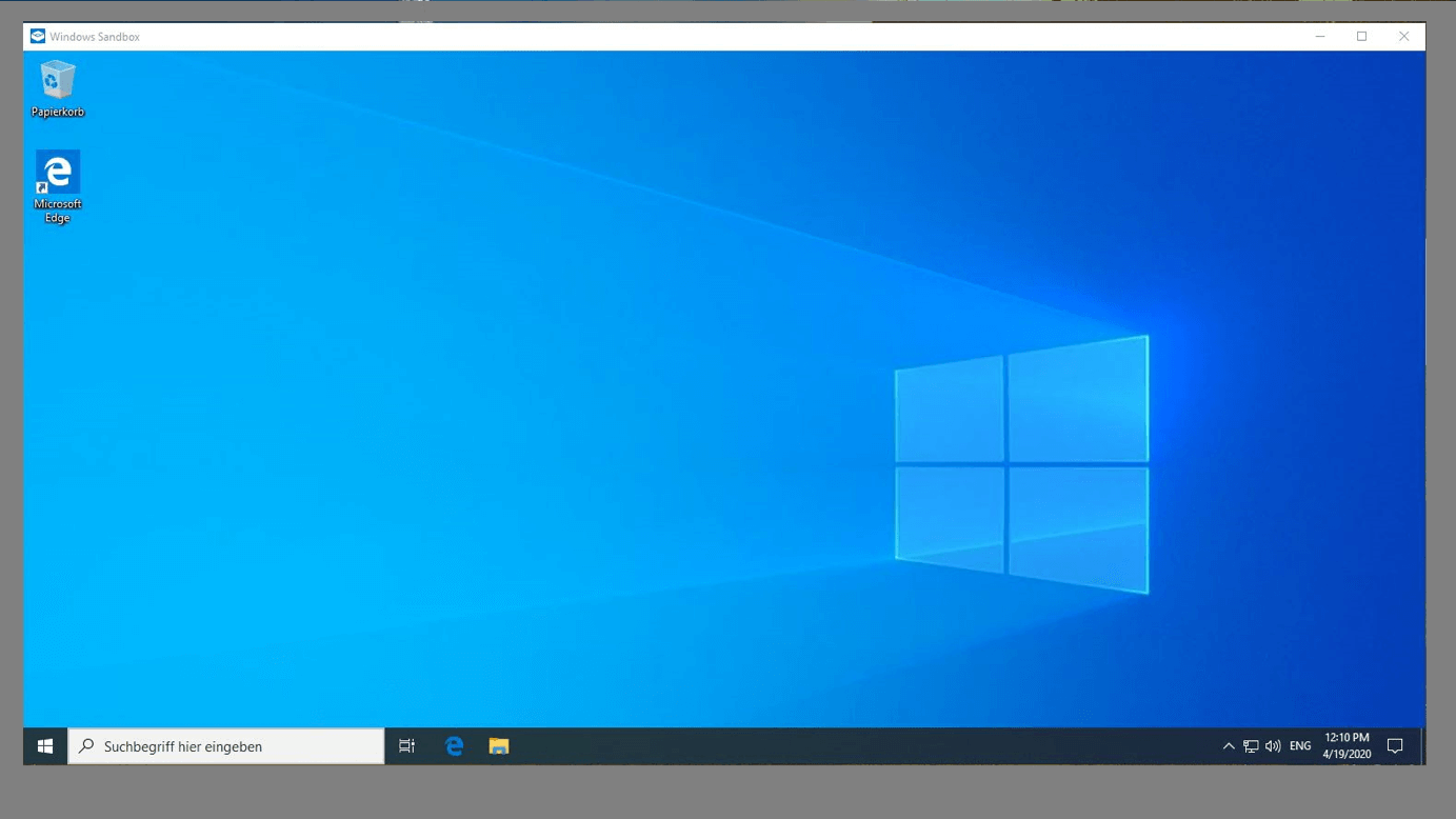 Windows Sandbox: Start screen