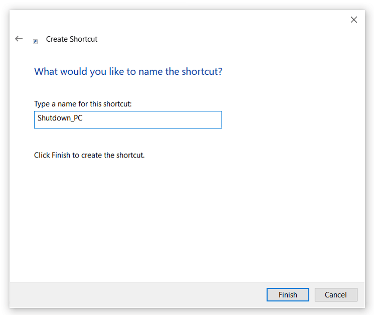 Windows shortcut: name entry