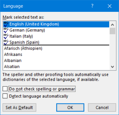 Selecting the text language