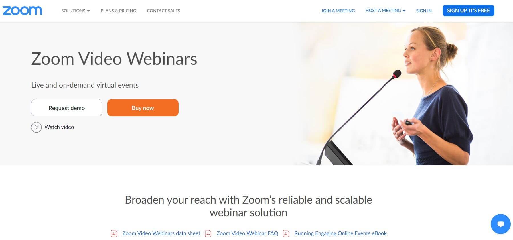 The Zoom video webinars homepage