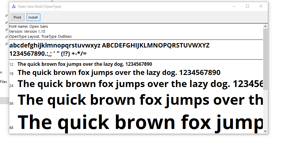 Installing the “OpenSans” font.