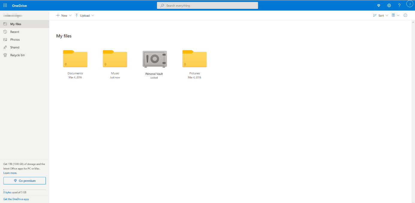 OneDrive web dashboard: my files
