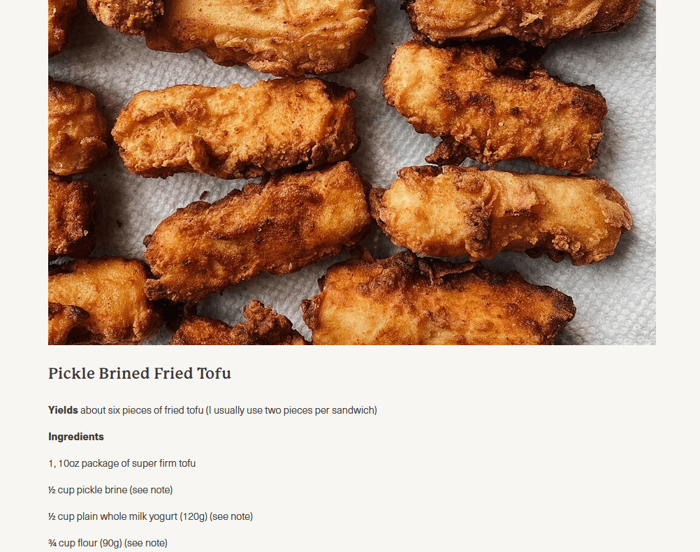 Recipe with an image on a food blog