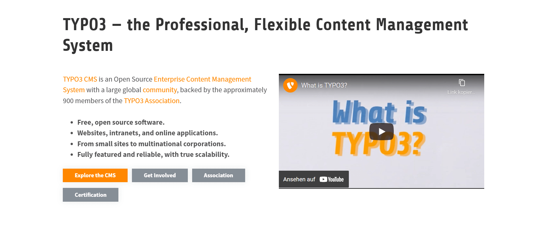 Information page about TYPO3
