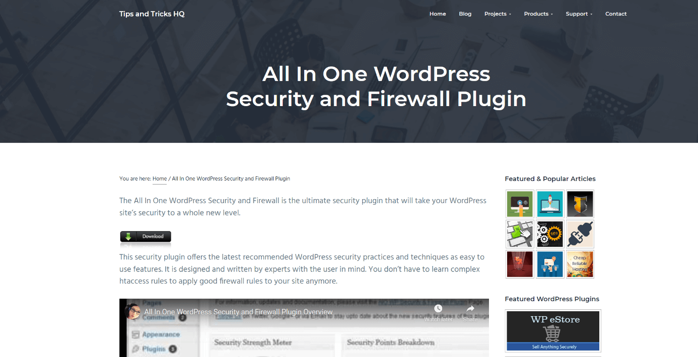 Website of All In One WordPress Security and Firewall plugin