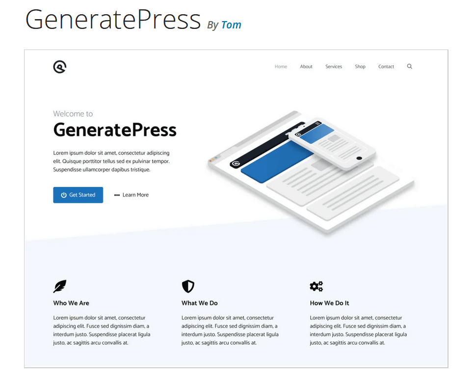 Preview of the WordPress theme “GeneratePress” on WordPress.org