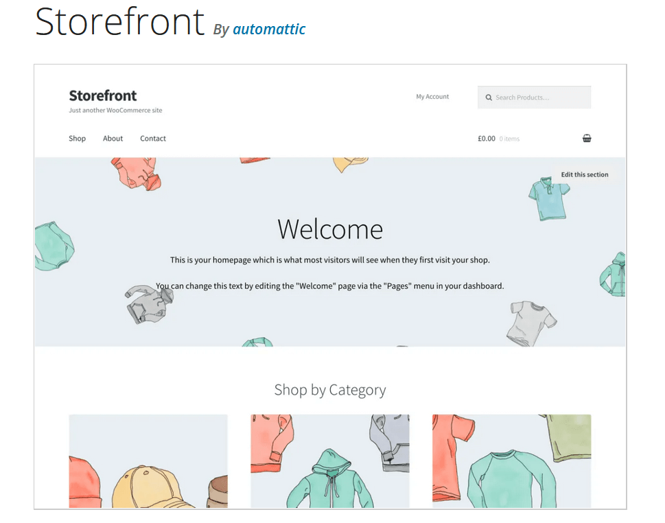 Preview of WordPress theme “Storefront” on WordPress.org