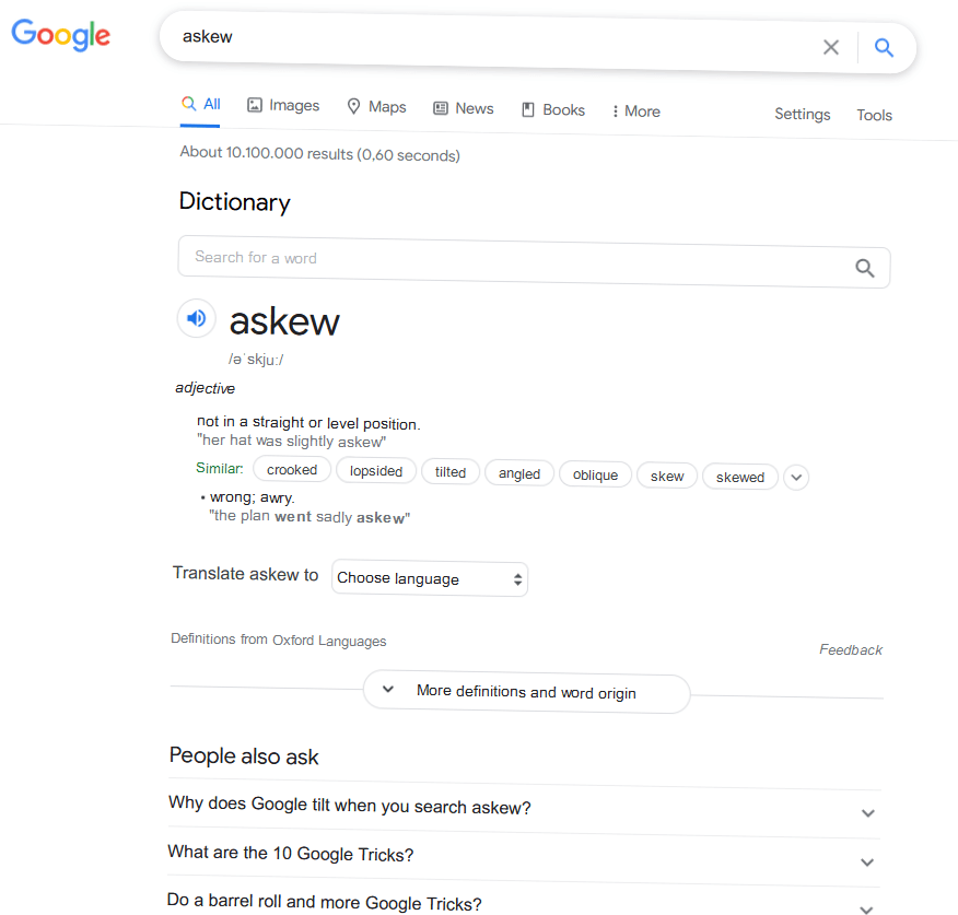 Askew overview of Google search results