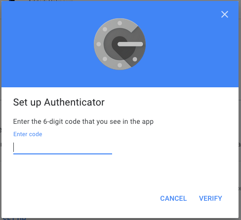 Google Authenticator app: 6-digit code entry