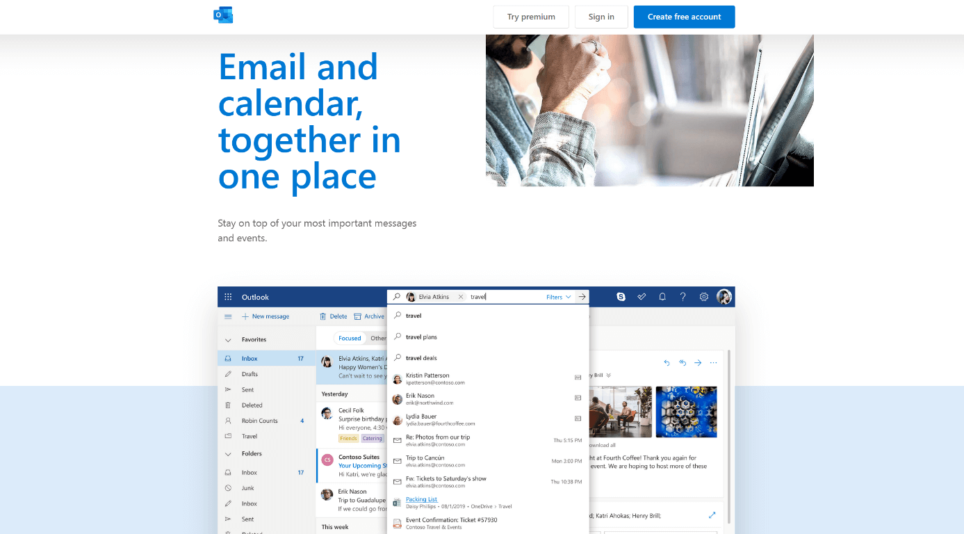 Screenshot of Outlook.com website