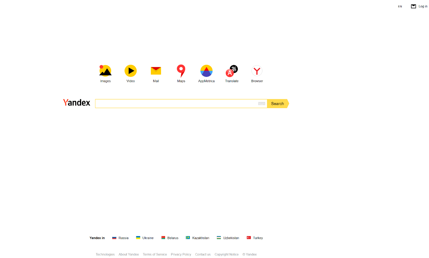 The user interface of the search engine Yandex
