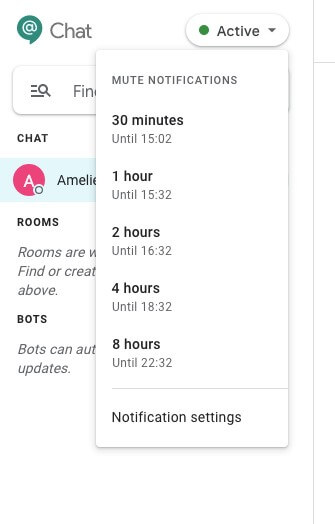 Google Chat notification settings